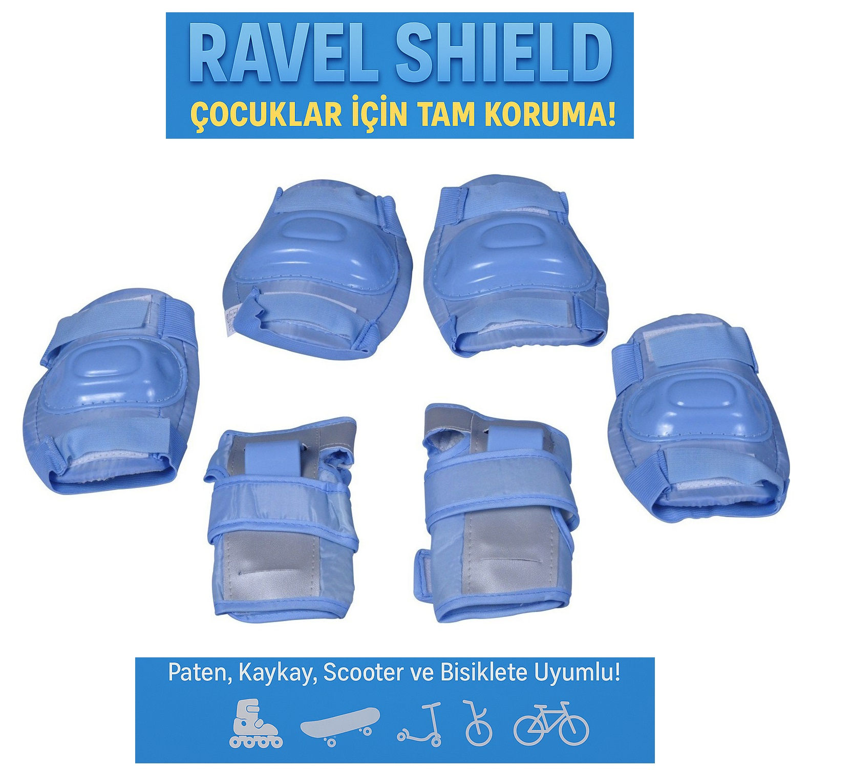 Ravel Shield Paten Kaykay Scooter Bisiklet Koruyucu Set Takımı Mavi Renk