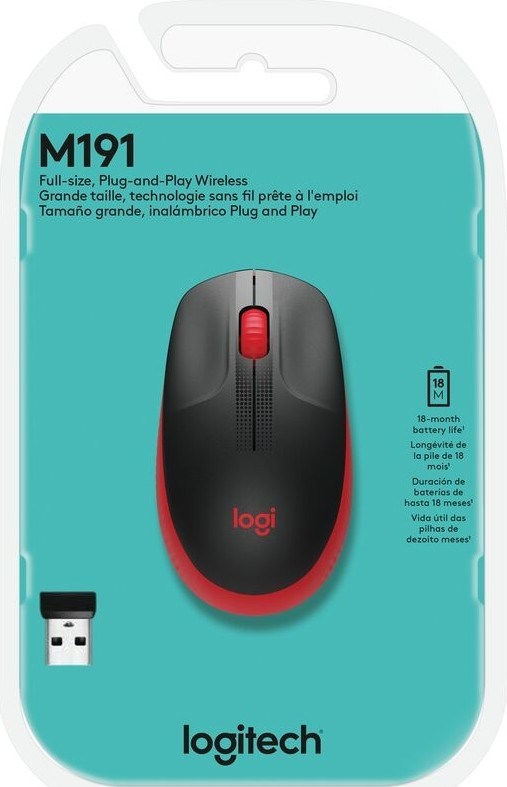 Küçük resim: Logitech M191 Büyük Boy USB Alıcılı 1.000 DPI Kablosuz Mouse - Kırmızı , Sıfır