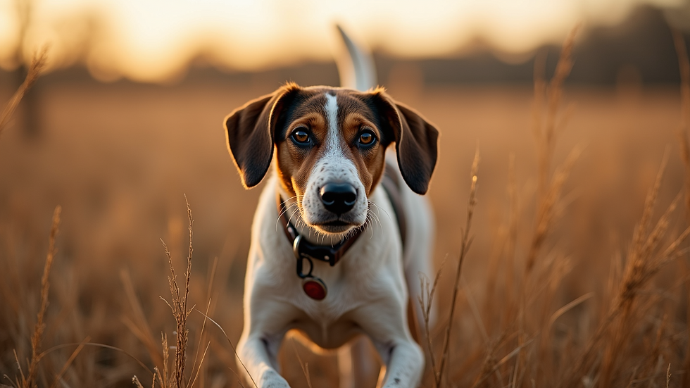 Eye-level view of a bird dog in action during a field trial