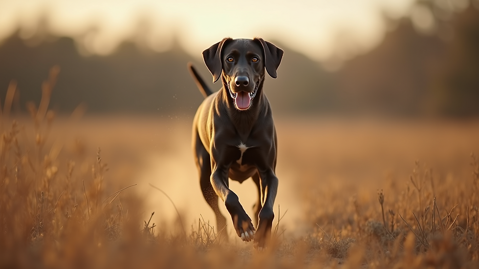 Eye-level view of a bird dog in action during a trial