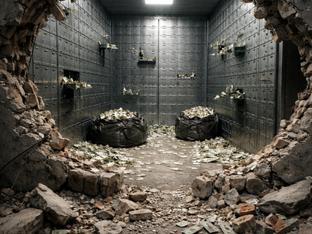 Almanya'da banka kasası soygunu: Soyguncular tarafından zorla açılmış banka kasaları ve boşaltılmış değerli eşya bölmeleri, kasa odasında yaşanan hırsızlık olayını göstermektedir.