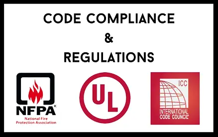 Building code compliance certifications including UL and NFPA standards