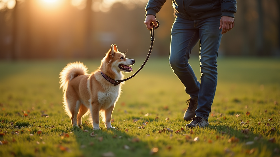 High angle view of a dog leash training session outdoors