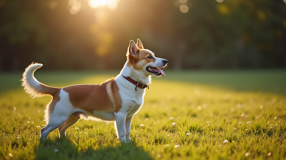 High angle view of a dog practicing commands outdoors