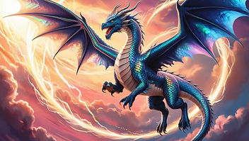 un dragon volant dans le ciel entouré d'énergies .jpg