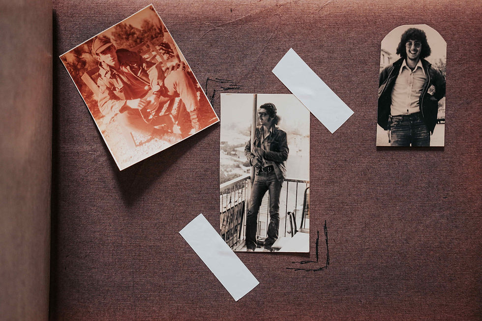 Photo showing three older snapshots of a man in a photo album