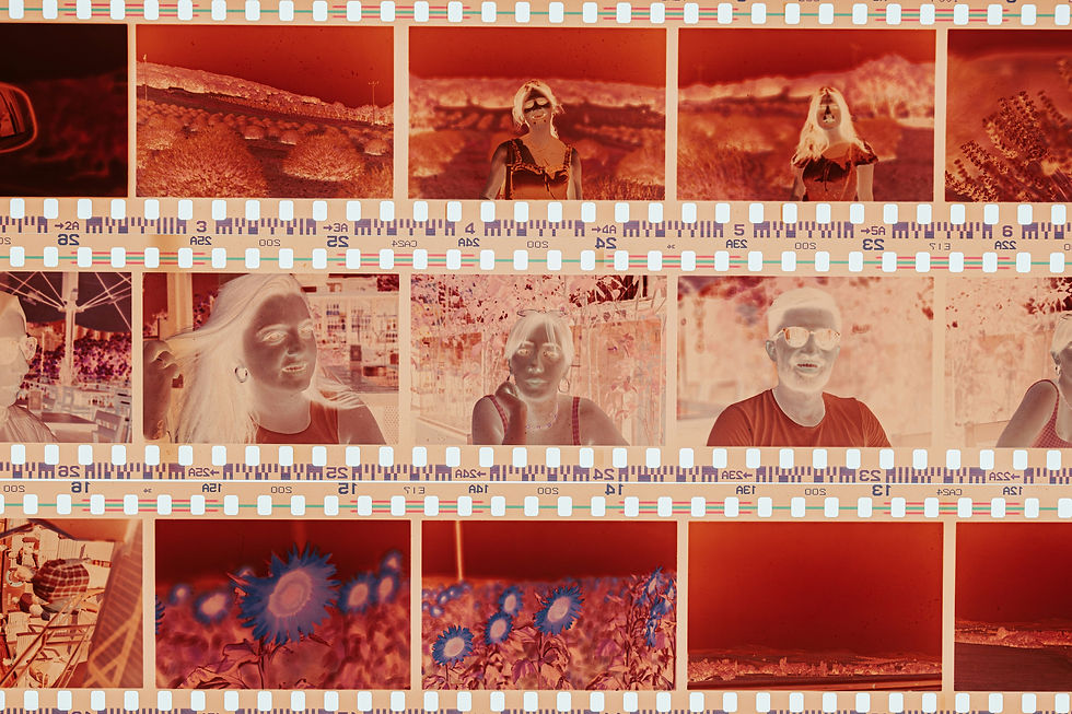 Three rows of photographic negatives