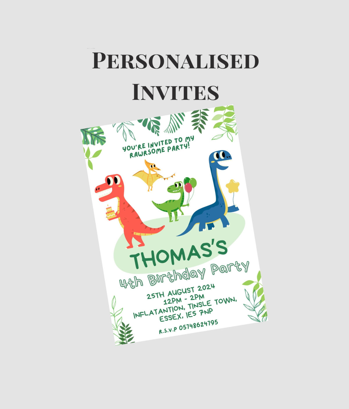 Dinosaur Birthday Party Invitations Personalised