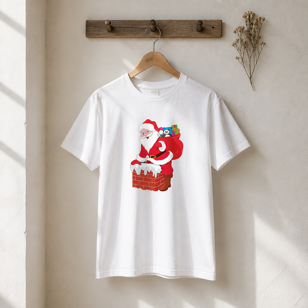 Santa Claus Going Down The Chimney Christmas DTG Printed T Shirt