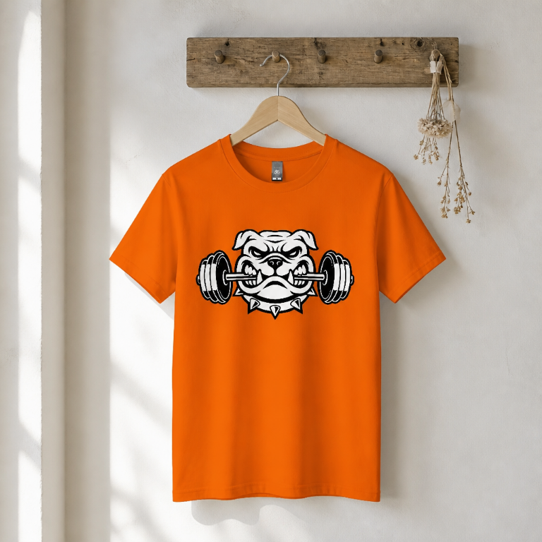 Bull Dogs Head Weight Lifting Printed  DTG T-Shirt Unisex