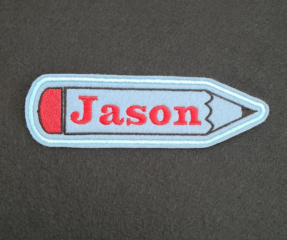 Thumbnail: Personalised Embroidered Pencil Name Patch Badge Girls Boys Iron on or sew