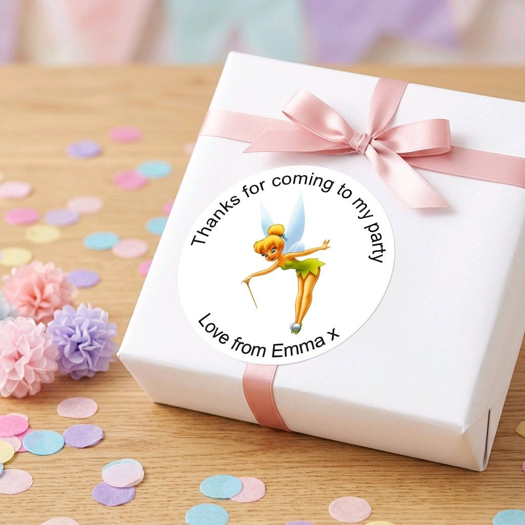 personalised birthday sticker labels, sweet cone, thank you stickers, fairy