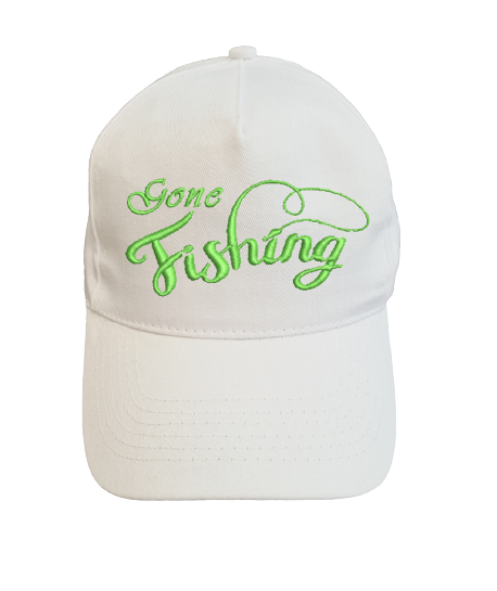 Thumbnail: Gone Fishing Embroidered Baseball Cap White