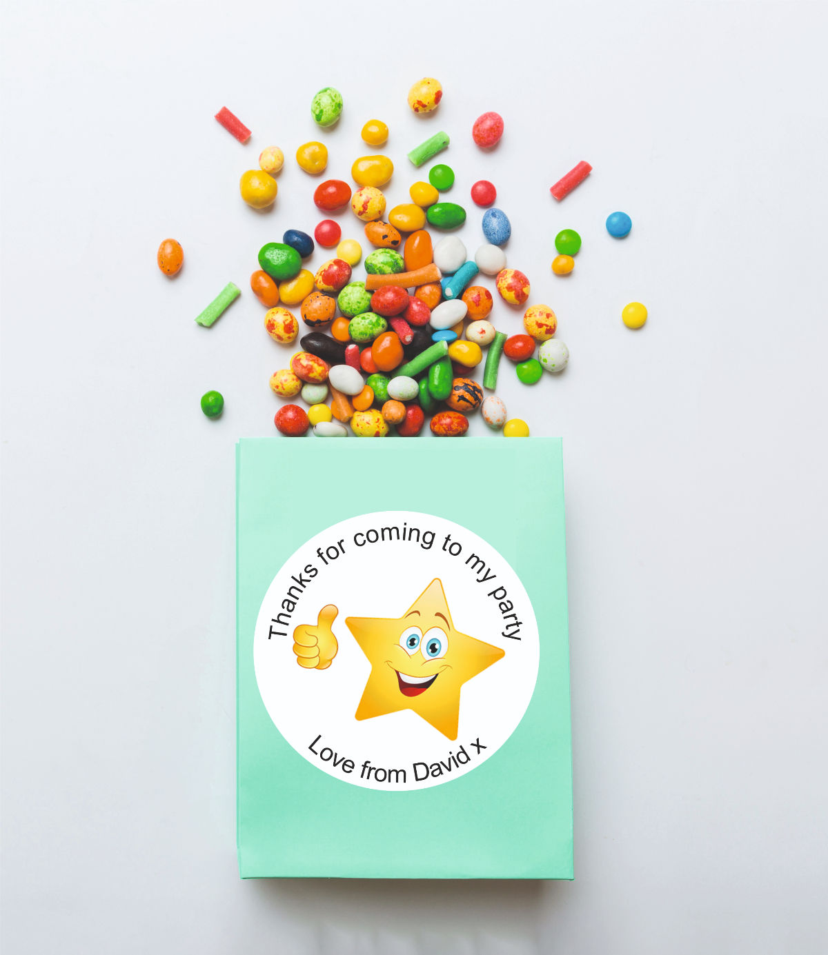 Personalised Happy Star Round Gift Bag, Sticker Label Seal Sweet Cone in 4 Sizes