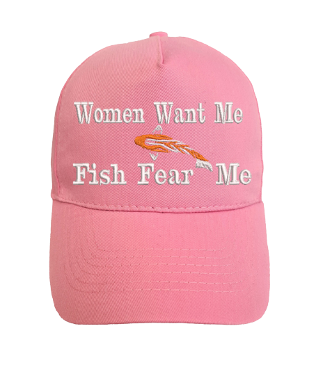 Thumbnail: Women Want Me Fish Fear Me Embroidered Baseball Cap Pink