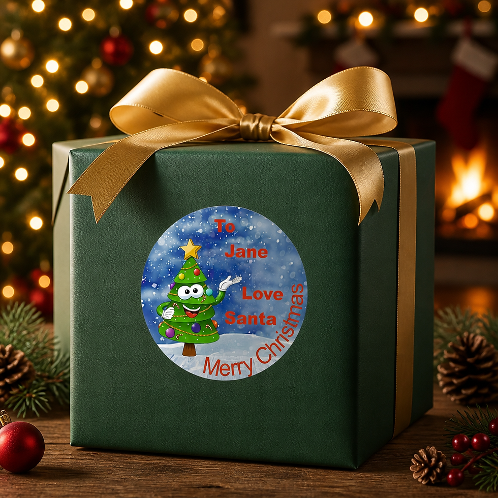 Thumbnail: Personalised Christmas Tree Round Gift Tags Present Stickers, Label