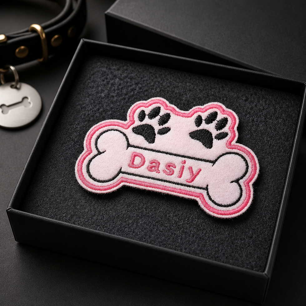 Thumbnail: Personalised Embroidered Dog Bone Name Patch Badge Iron on or sew