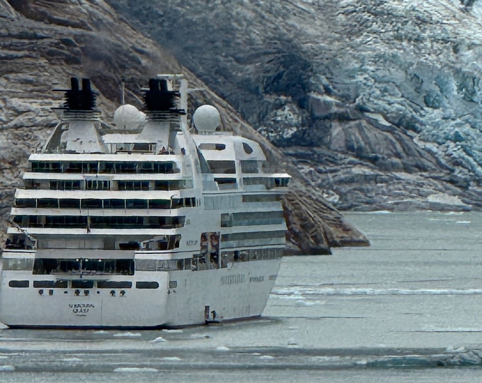 small luxury cruise ship approaching a glacier in Alaska