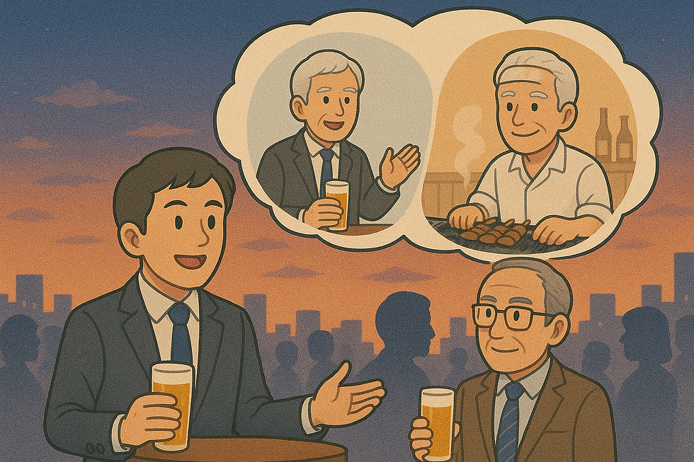 定年後の話をする50歳代男性