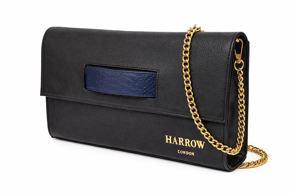 Thumbnail: Hand clutch bag with removable chain strap (Black and Blue)