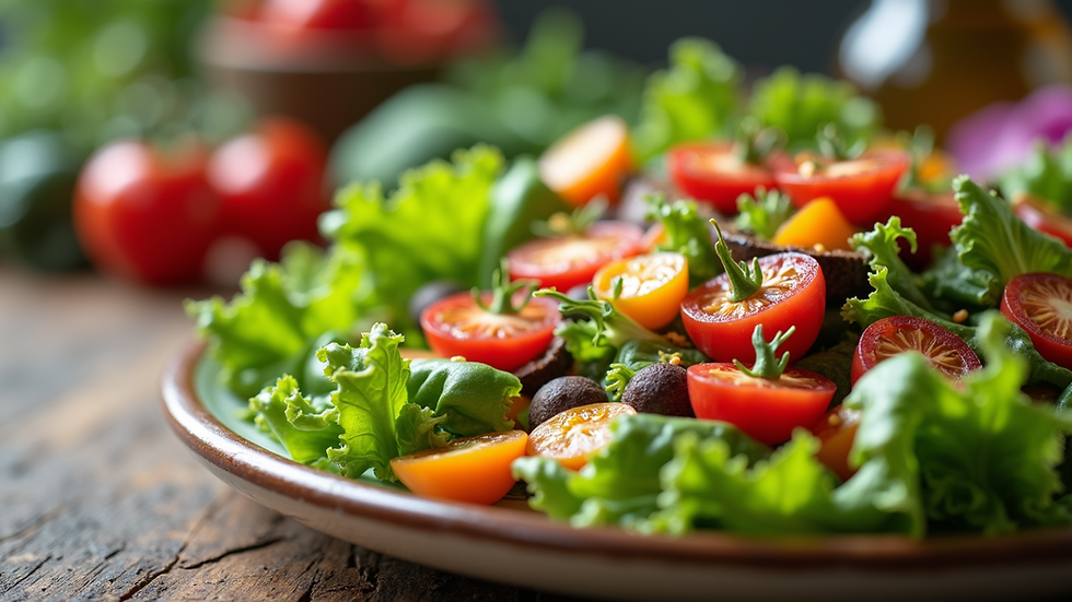 Close-up view of a colorful salad with fresh vegetables