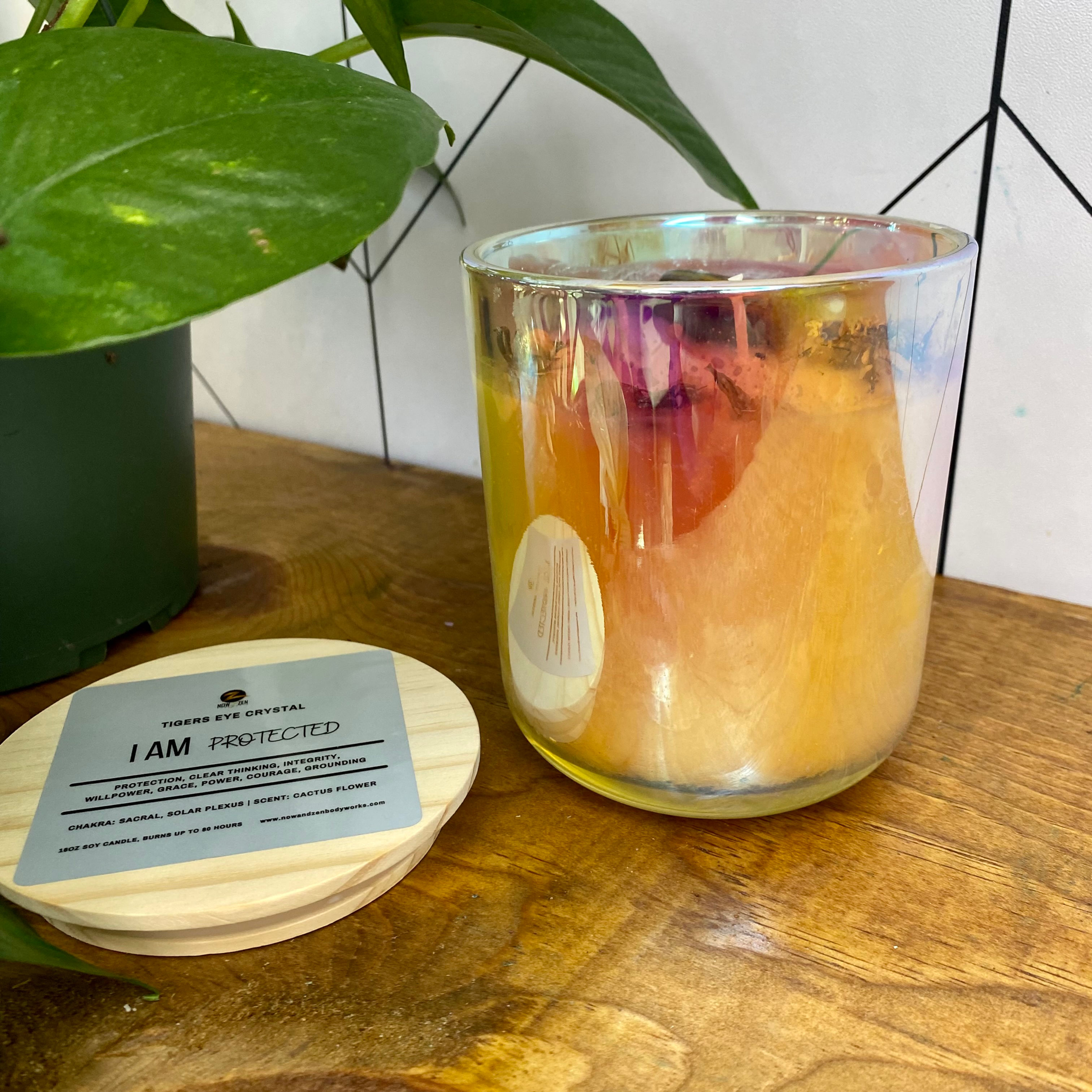 I Am Protected Candle | 16oz Handmade Soy Wax Candle with Tigers Eye Crystal