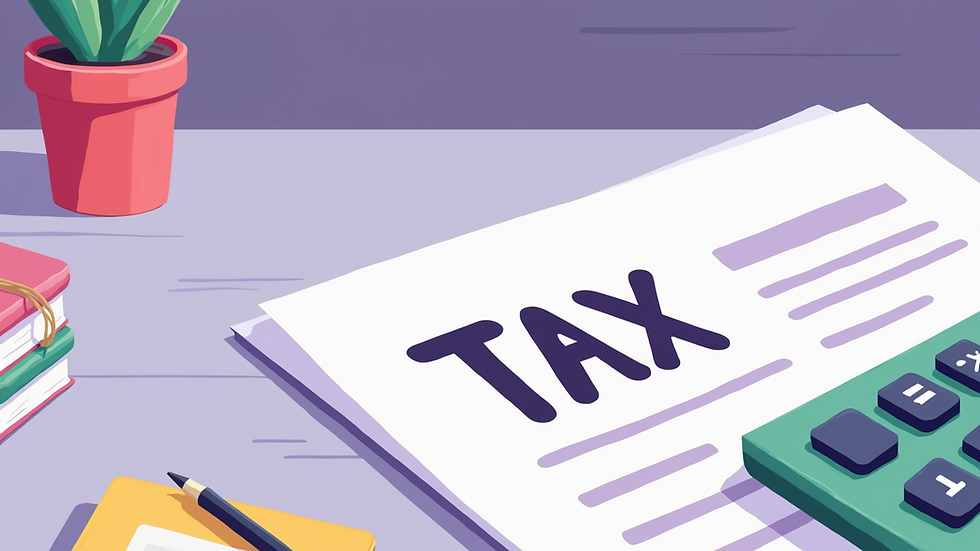 Close-up view of organized tax documents and calculator on a desk