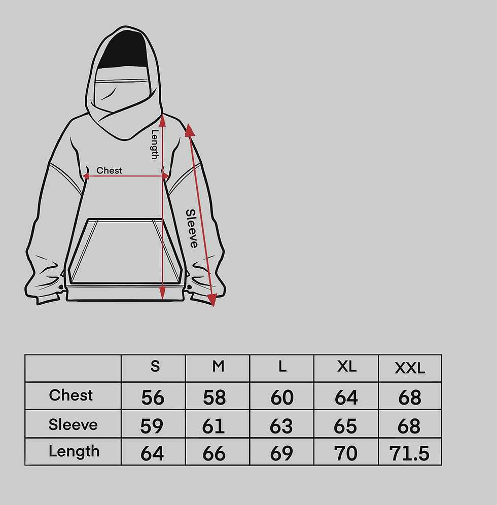 Thumbnail: Size chart for Victoria Punk's Eclipse hoodeie