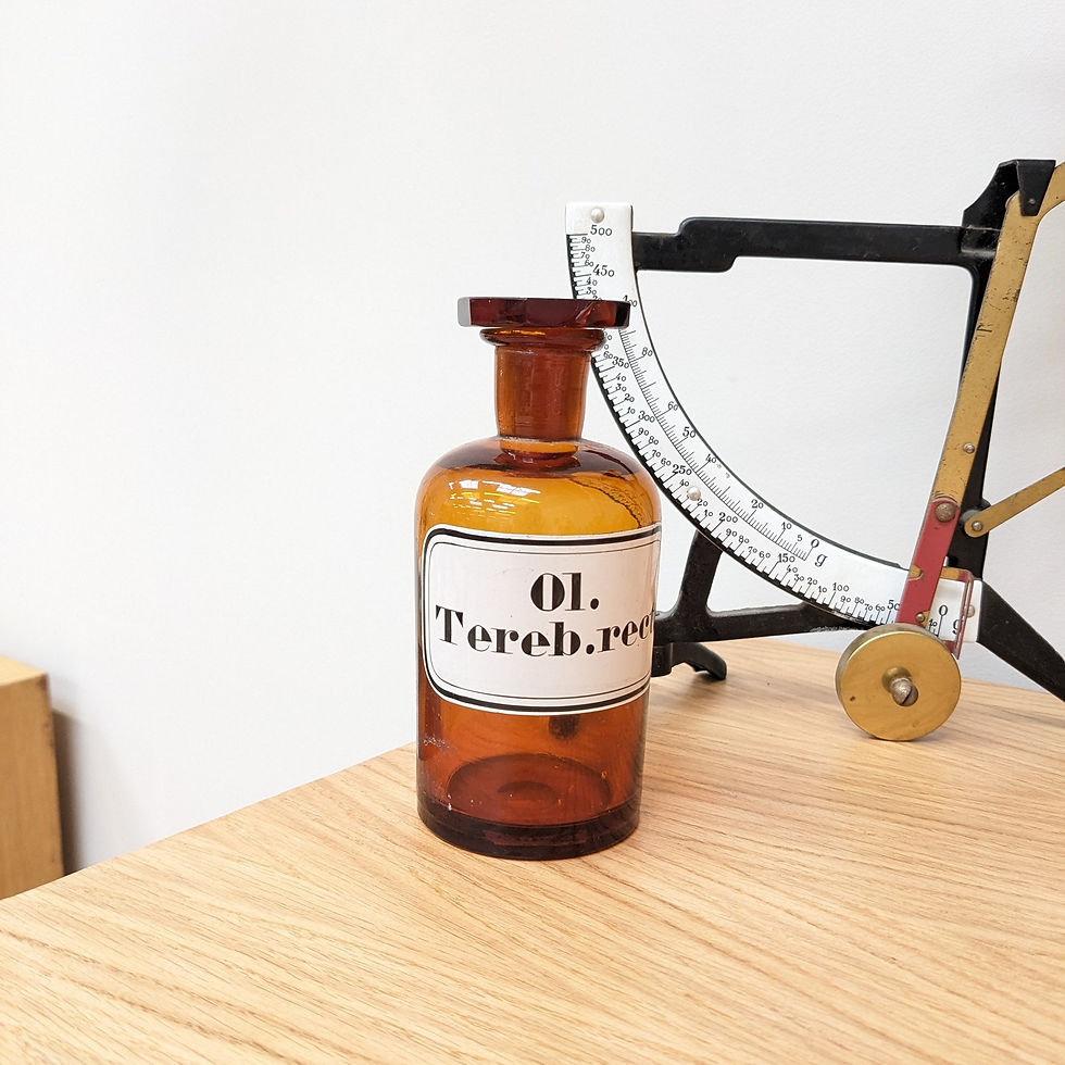 Ancien Flacon d'apothicaire vintage "01.Tereb.Rect" (vue de face)