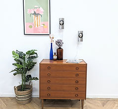 Commode scandinave danoise en teck et placage teck, 5 tiroirs, Thisted