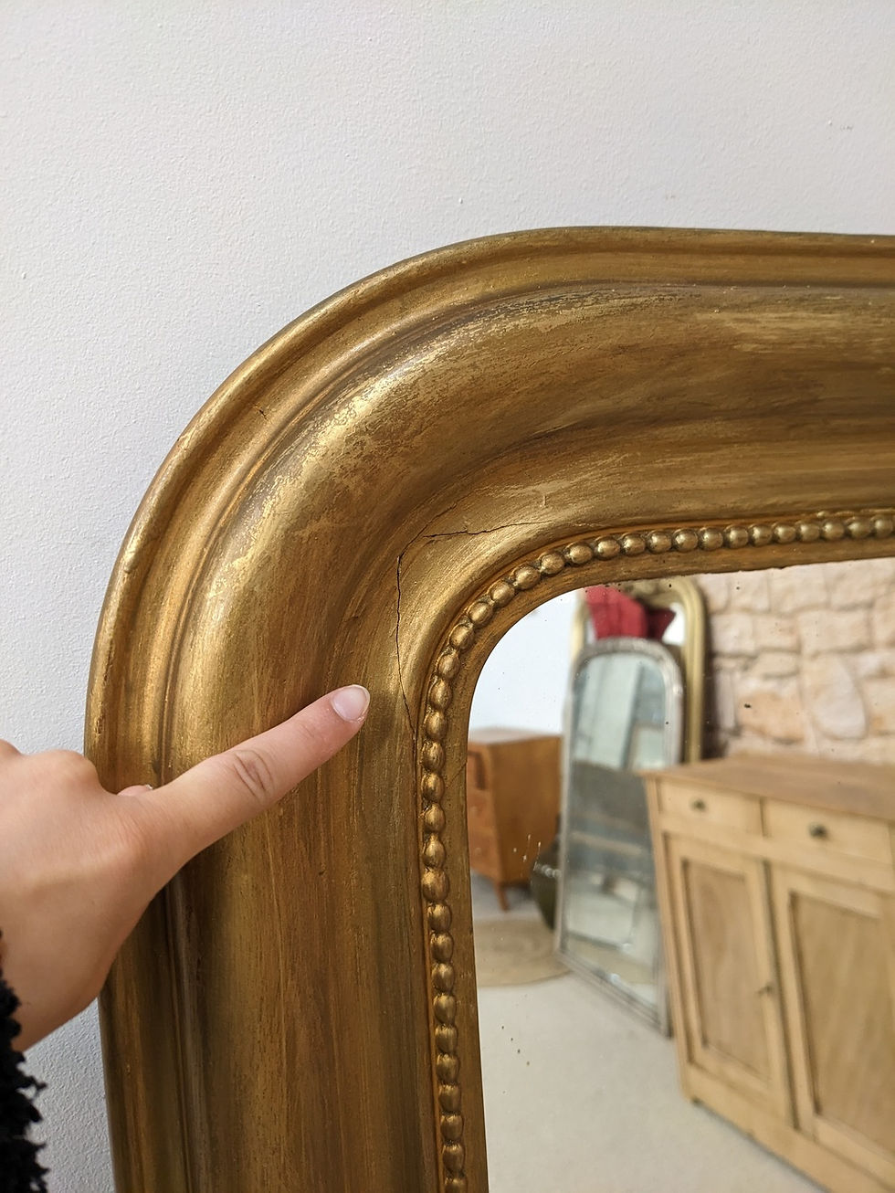 Miniature : Miroir ancien Louis Philippe perlé