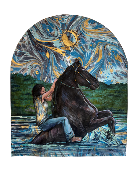 Gabrielle Reeves gouache painting on marbled paper workshop artwork