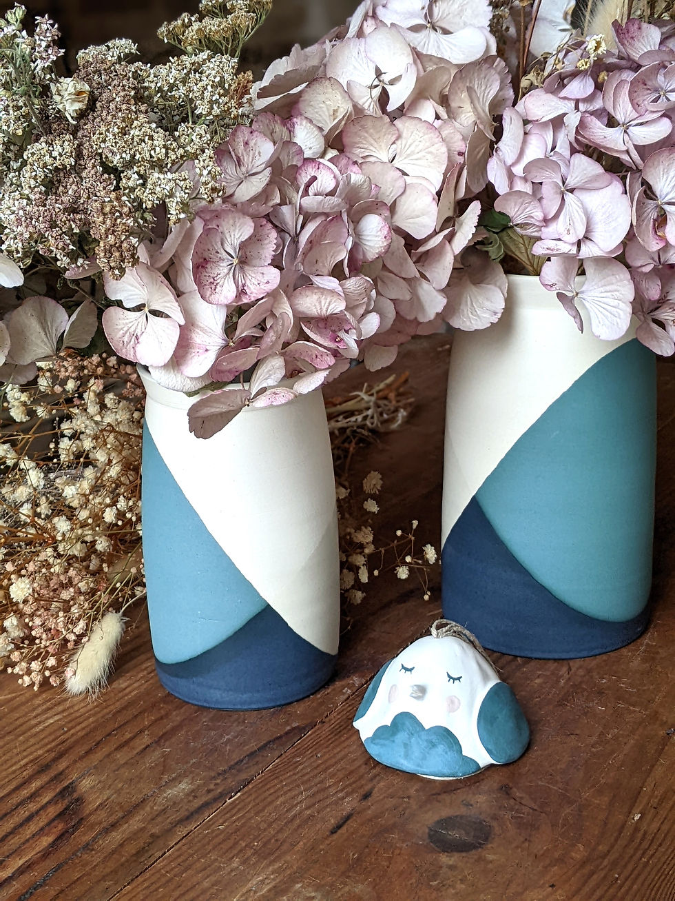 Miniature : Vases tricolores grès blanc / bleu
