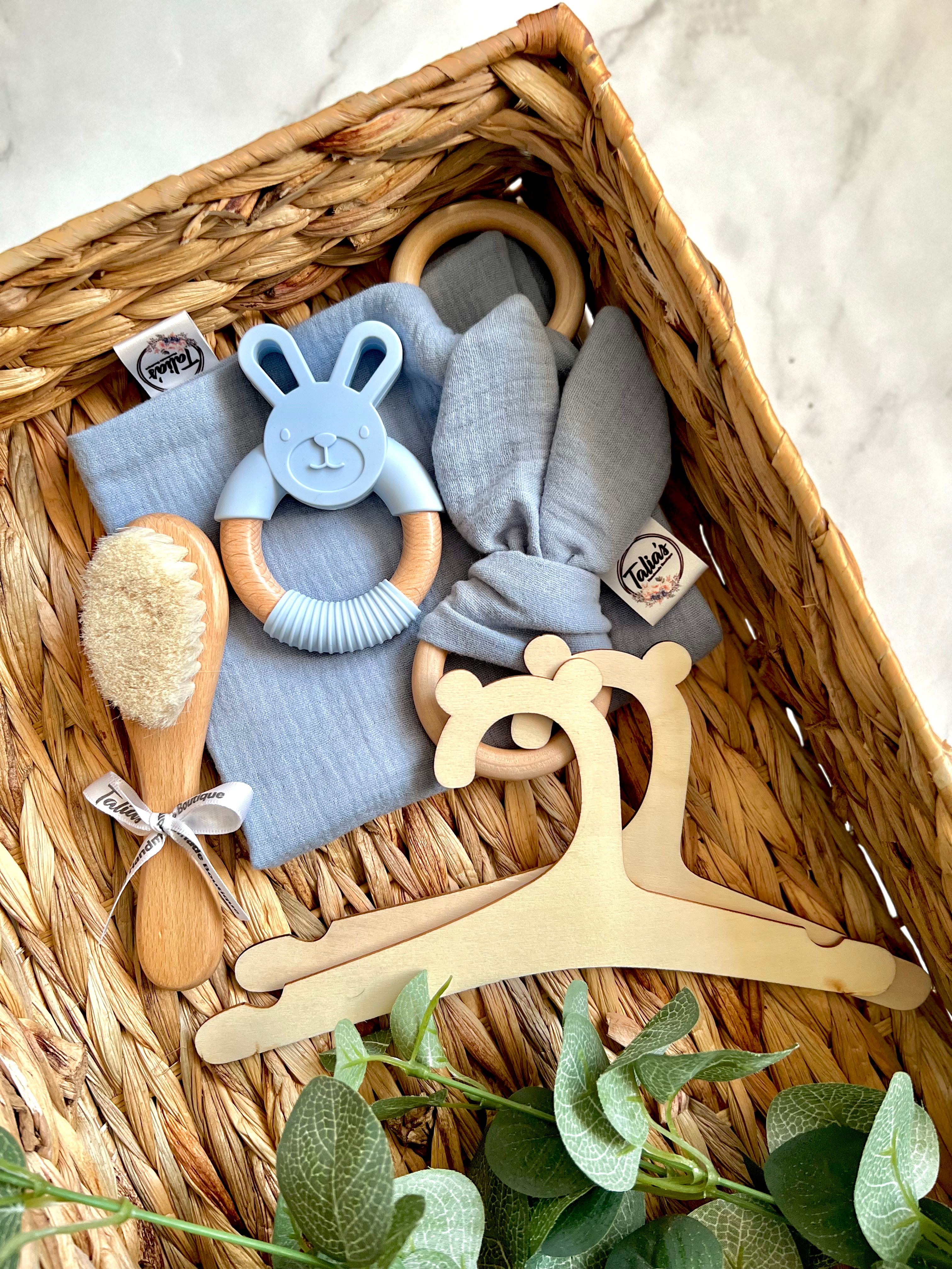 Muslin,Crinkle Bunny ear, Baby Brush, Hanger & Bunny Teether