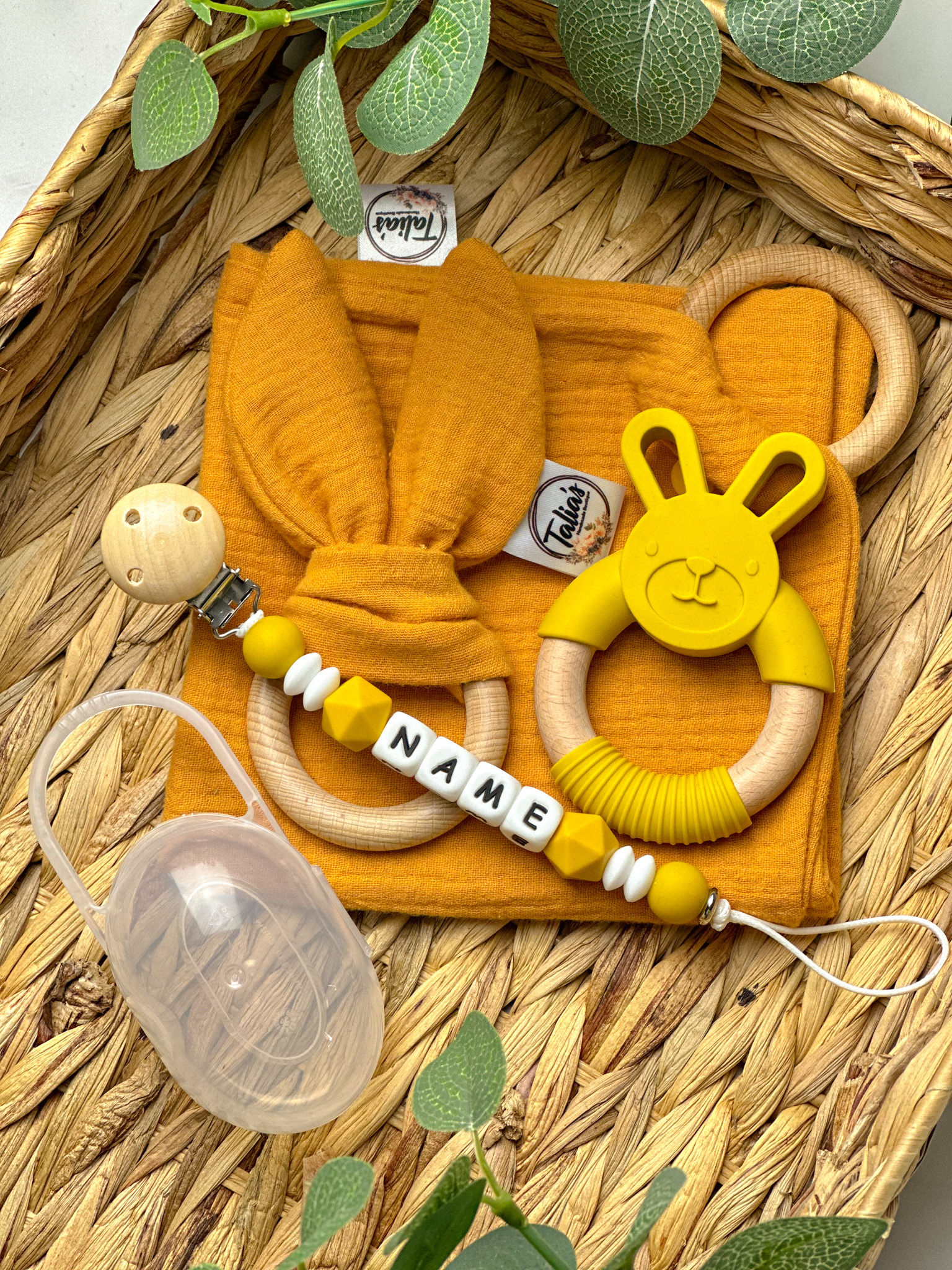 Dummy Clip, Muslin, Crinkle Bunny Ear, Bunny Teether & Dummy Box