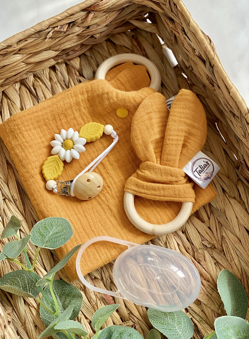 Thumbnail: Flower Dummy Clip, Muslin, Crinkle Bunny Ear & Dummy Box 