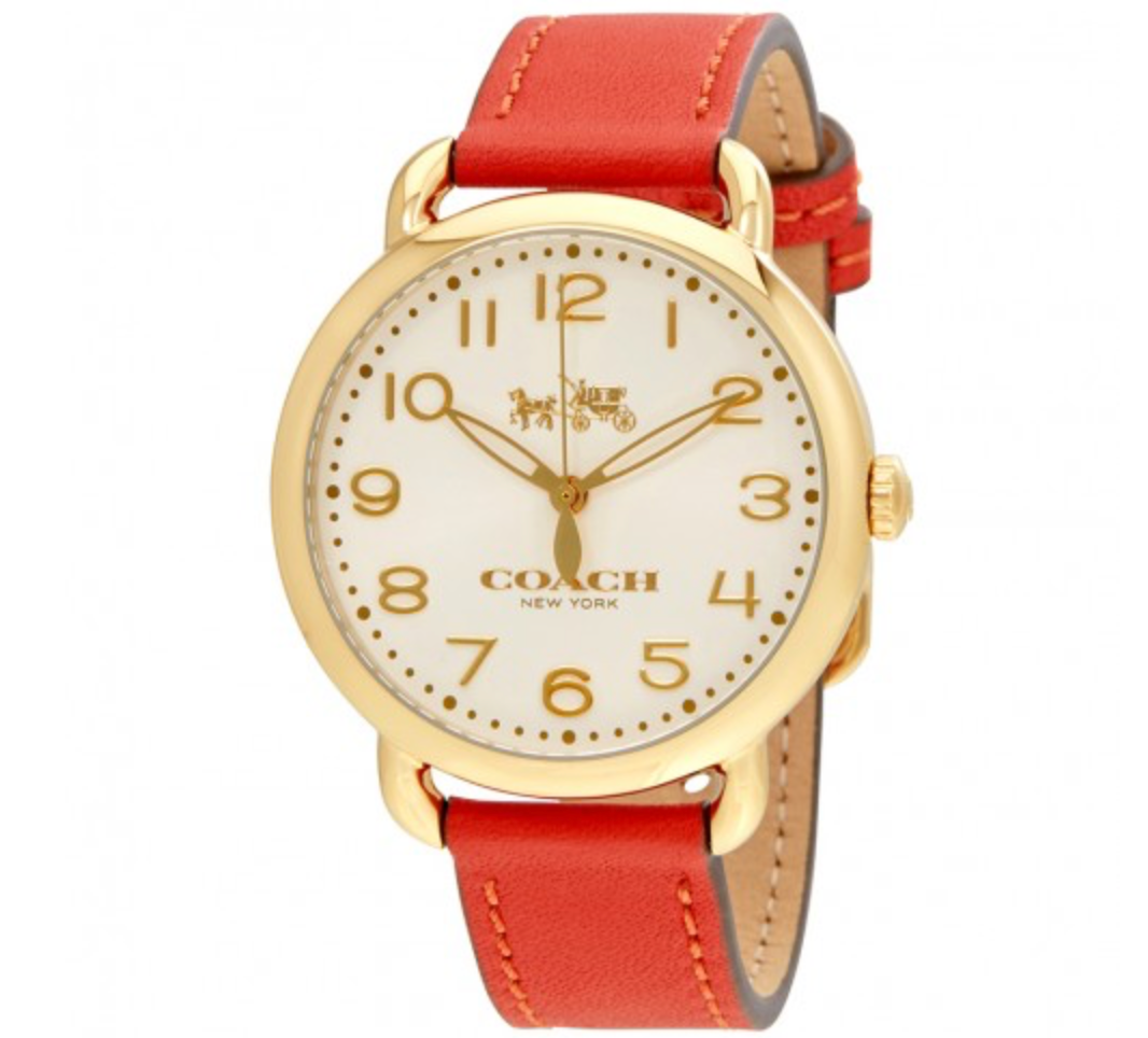 Coach Delancey Ivory Dial Ladies Coral Leather Watch