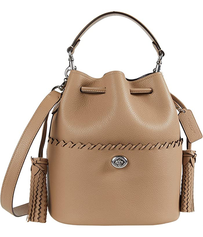 NWT COACH LORA BUCKET Whipstitch Detail TAUPE/SILVER
