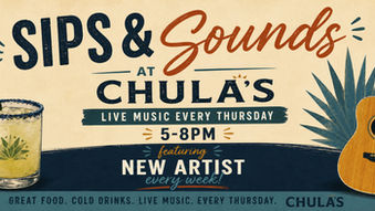 Sips n’ Sounds live music in Prior Lake at Chula’s every Thursday from 5–8 PM featuring local artists, food and drinks.