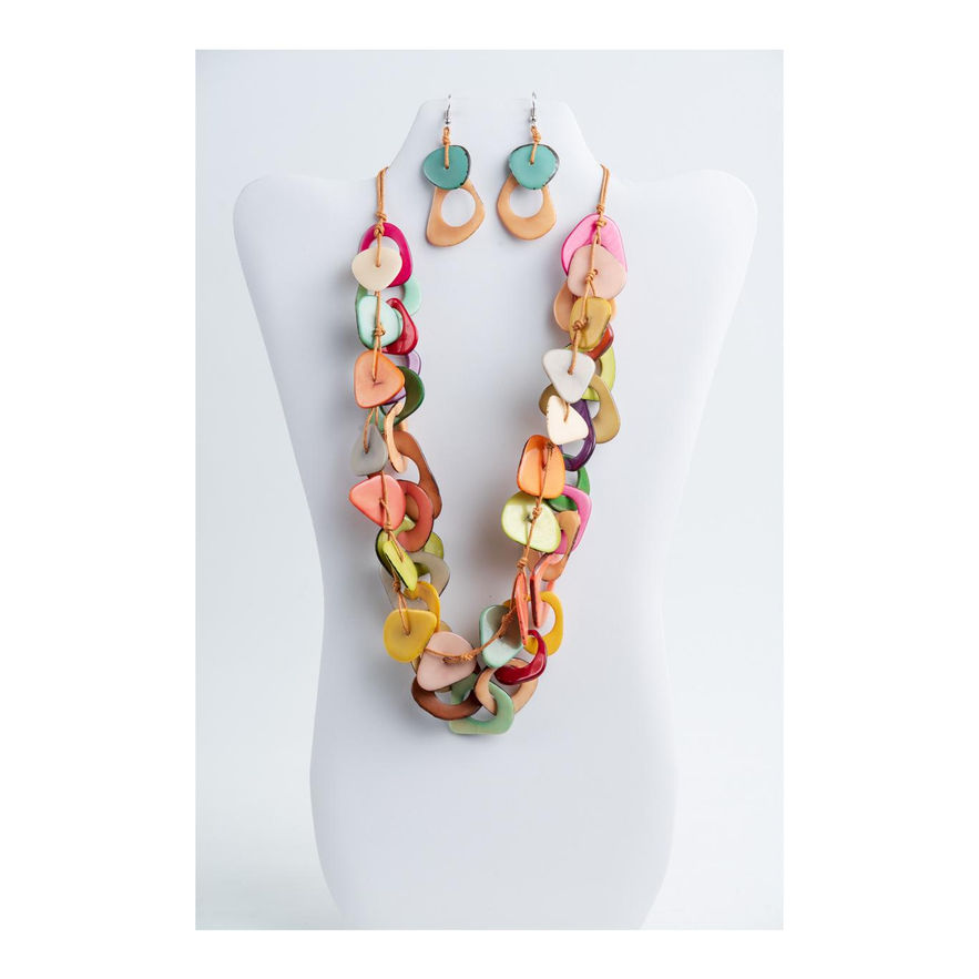 Wholesale multicolored two stranded tagua necklace