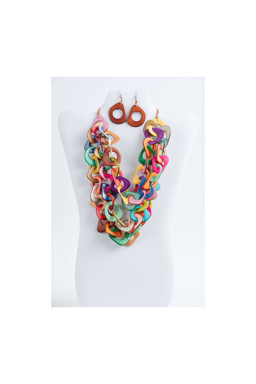 Multicolored tagua nut necklace and earrings set
