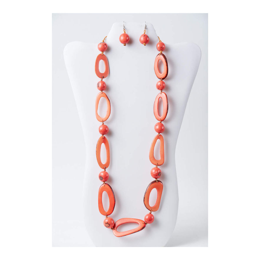 Long salmon tagua necklace