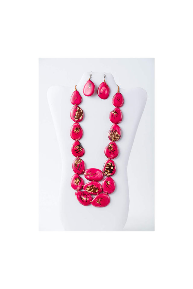 Multicolored Tagua necklace and earrings set