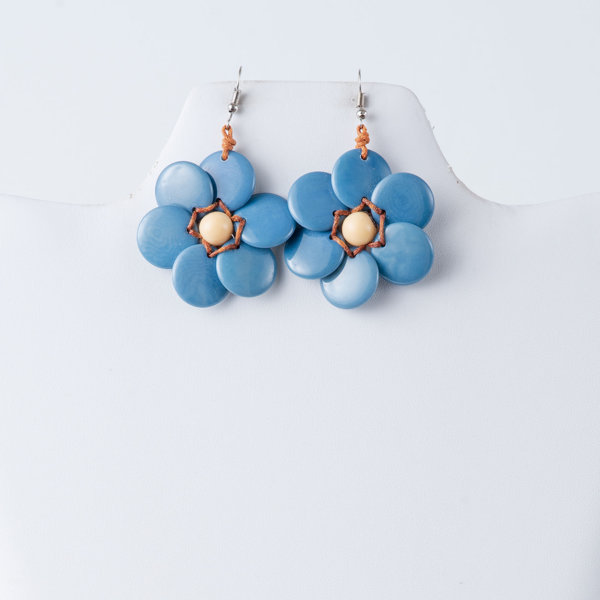 soft blue tagua flower earrings