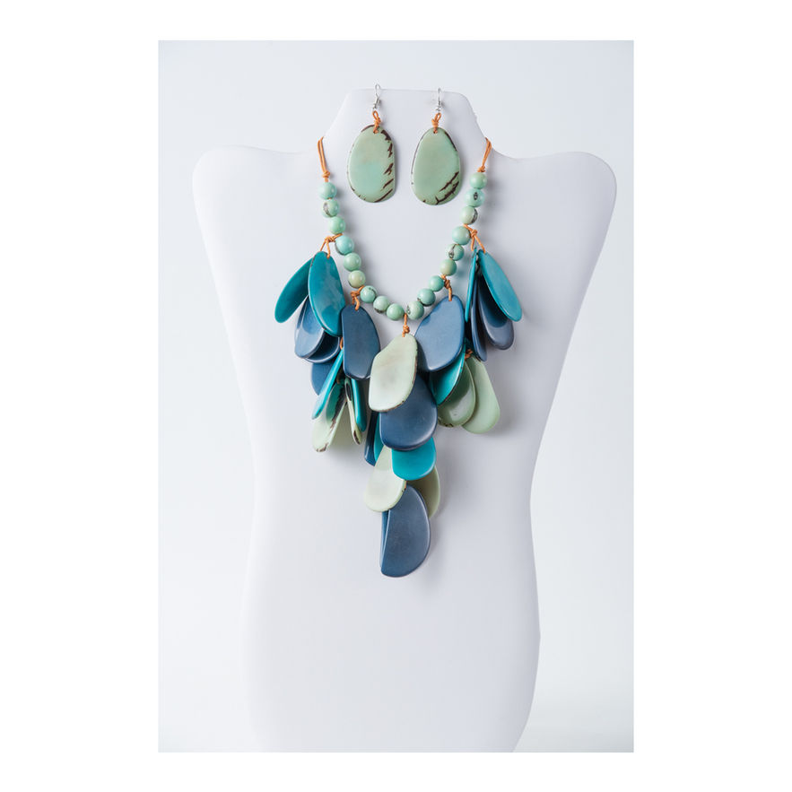 tone sof blue cascading chunky tagua necklace set