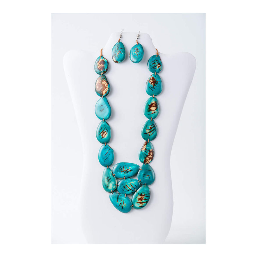 Multicolored Tagua necklace and earrings set
