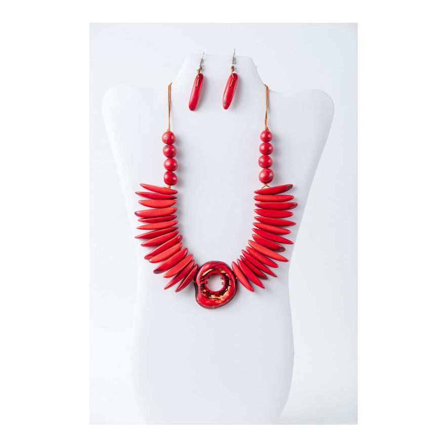 Red Tagua necklace and earrings set