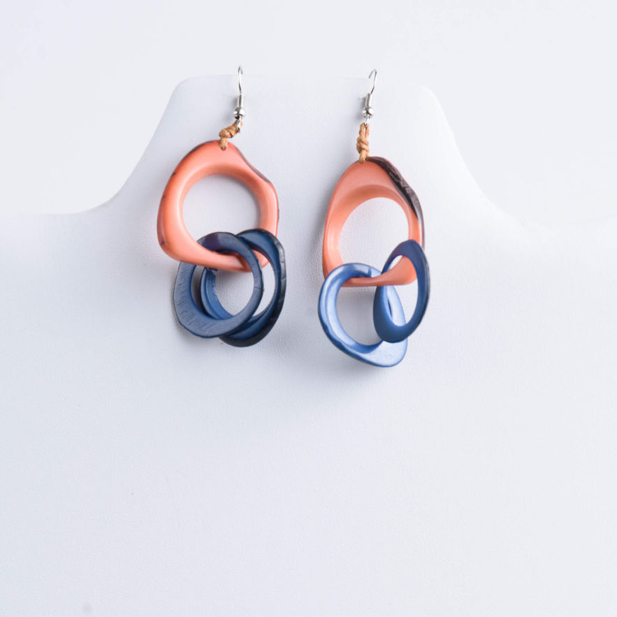 Peach and Navy Interlocking Tagua Earrings
