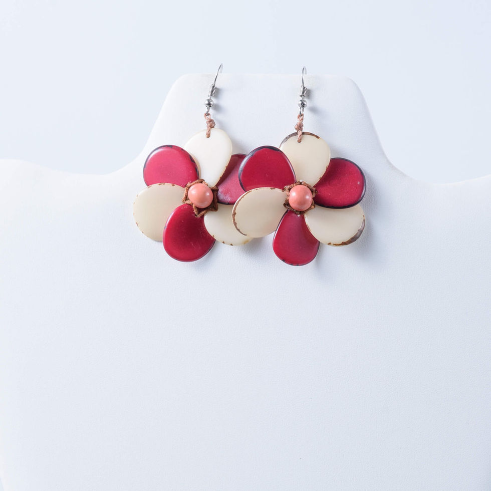Hibiscus flower tagua earrings multicolor design 01