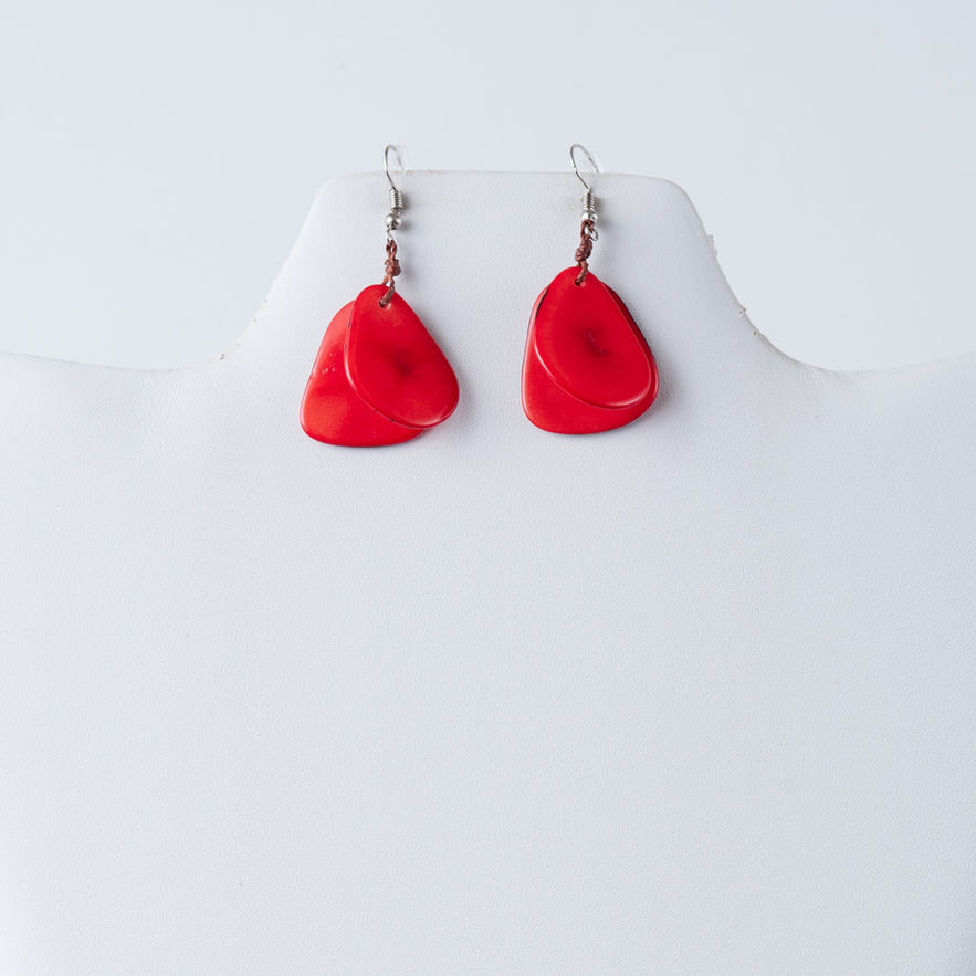 Red Tagua earrings on display